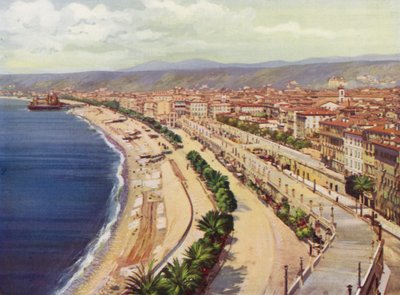 Nice, Quai du Midi och Vue Generale (färglitografi) av European School