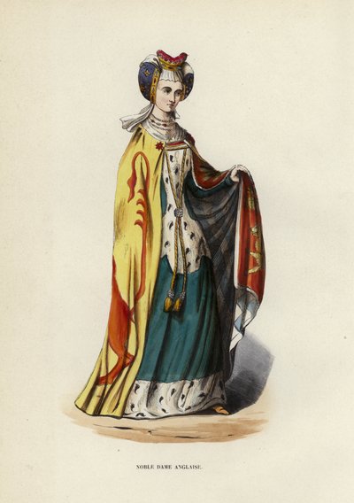 Noble Dame Anglaise (färgad gravyr) av European School