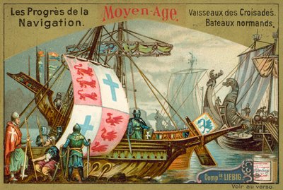 Norman- och korsfararskepp från medeltiden (chromolitho) av European School