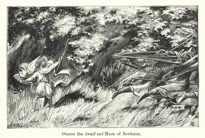 Dvärgen Oberon och Huon av Bordeaux (gravyr) av European School
