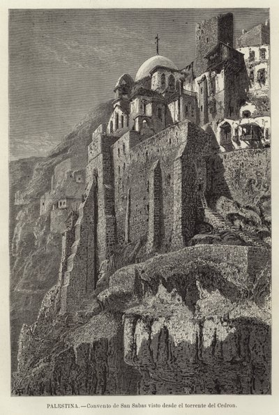 Palestina, San Sabas kloster sett från Torrent del Cedron av European School