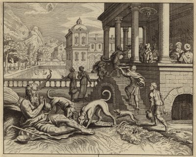 Liknelse om den rike mannen och Lasarus tiggaren (gravyr) av European School