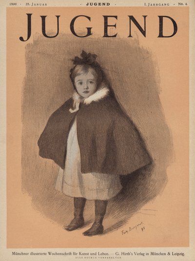 Porträtt av en liten flicka som bär en cape (färg litho) av European School