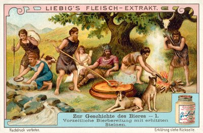 Förhistorisk ölproduktion med uppvärmda stenar (chromolitho) av European School