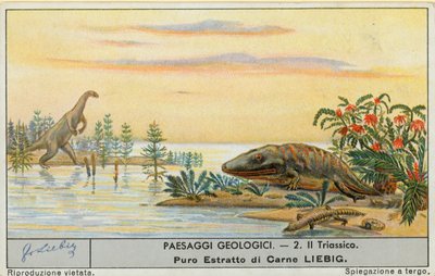 Förhistorisk värld, Liebig-kort, början av 1900-talet (chromo) av European School
