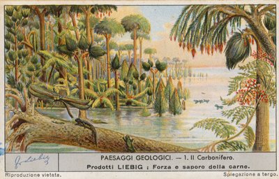 Förhistorisk värld, Liebig-kort, början av 1900-talet (chromo) av European School