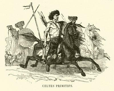 Primitiva keltiska krigare (gravyr) av European School