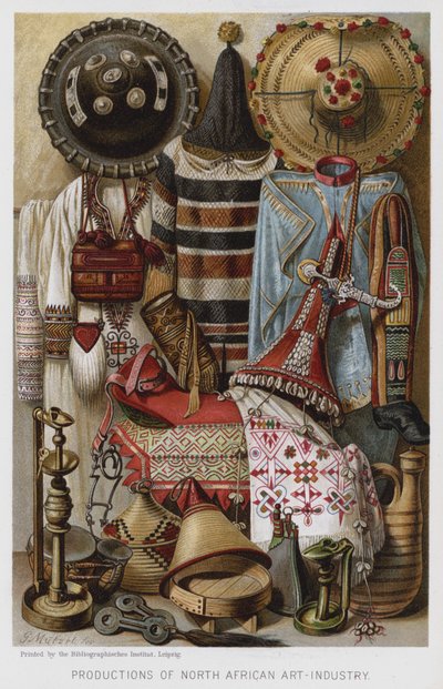 Produktioner av nordafrikansk konstindustri (chromolitho) av European School