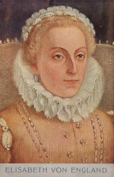 Drottning Elizabeth I (färglitografi) av European School