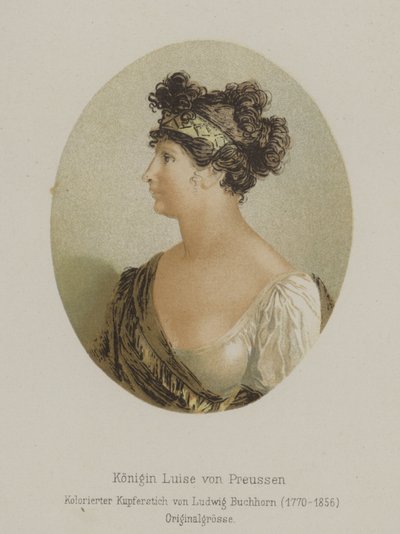 Drottning Luise av Preussen, gemål till kung Fredrik Vilhelm III (färgad gravyr) av European School