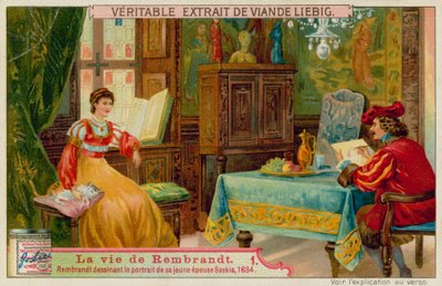 Rembrandt ritar en bild av sin fru Saskia av European School