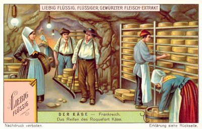 Roquefortostar som mognar i Frankrike (chromolitho) av European School