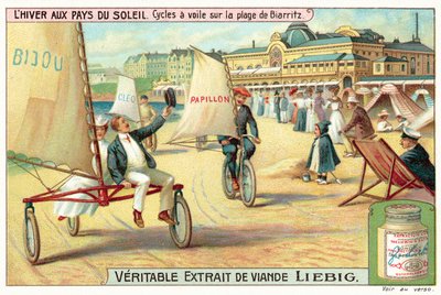 Sandyachting på stranden i Biarritz (chromolitho) av European School
