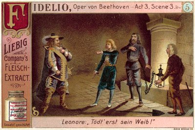 Scen ur Beethovens opera Fidelio (chromolitho) av European School