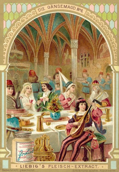 Scen från Bröderna Grimms saga Gåsflickan (chromolitho) av European School