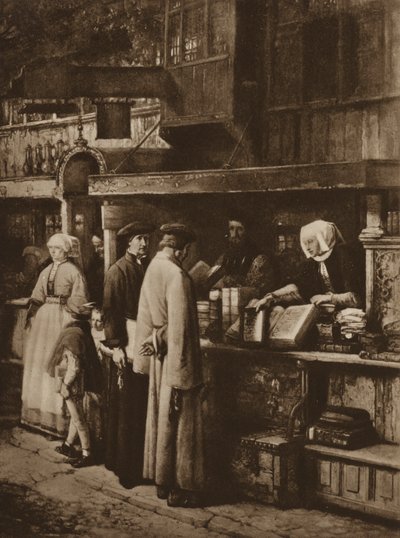Scen i en bokhandel (litho) av European School