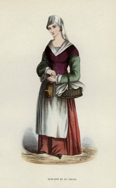 15th Century Servant (färgad gravyr) av European School