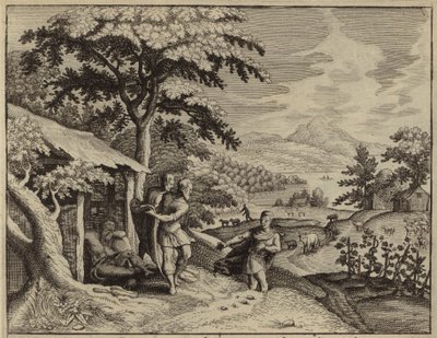 Sem och Jafet täcker sin fars, Noas, nakenhet (gravyr) av European School