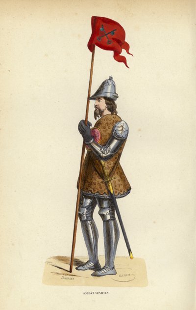 Soldat Venitien (färgad gravyr) av European School