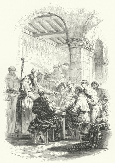 St Eligius serverar mat till de fattiga (gravyr) av European School