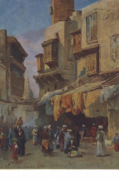 Gatuscen från Kairo, Egypten (färglitografi) av European School