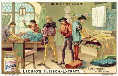 Skräddarverkstad under medeltiden (chromolitho) av European School