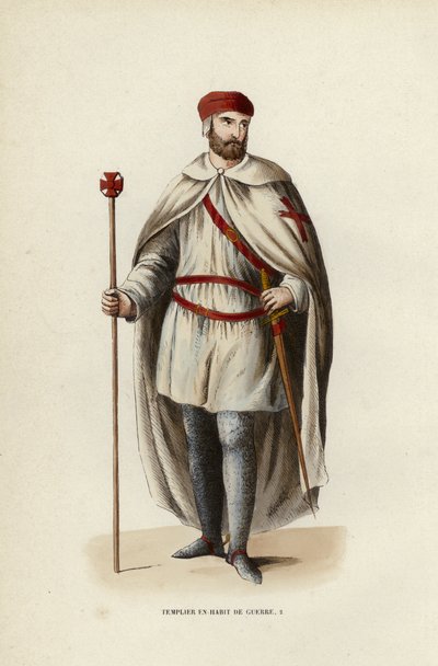 Templar i krigsklänning (färgad gravyr) av European School