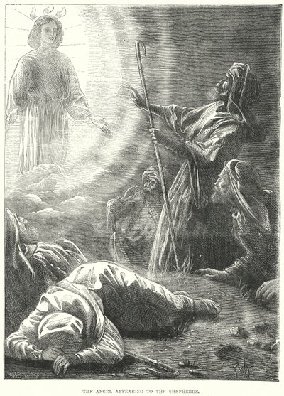 Ängeln som uppenbarar sig för herdarna (gravyr) av European School
