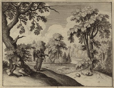 Ängeln som tröstar Hagar i vildmarken (gravyr) av European School