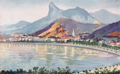 Botafogo-delen av Rios Bayside Avenue, med utsikt över Corcovadoberget (färglitografi) av European School
