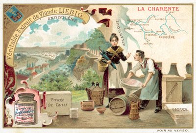 Charente och utsikt över Angouleme (chromolitho) av European School