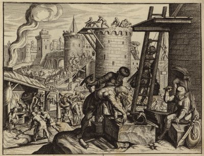 Judarna bygger om Jerusalems murar (gravyr) av European School