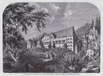 Kaiserhaus, kejserliga palatset i Goslar, Tyskland (gravyr) av European School