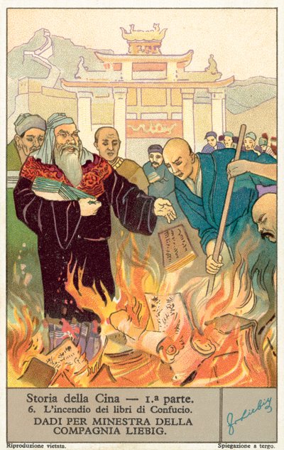 Bränningen av Konfucius böcker (chromolitho) av European School