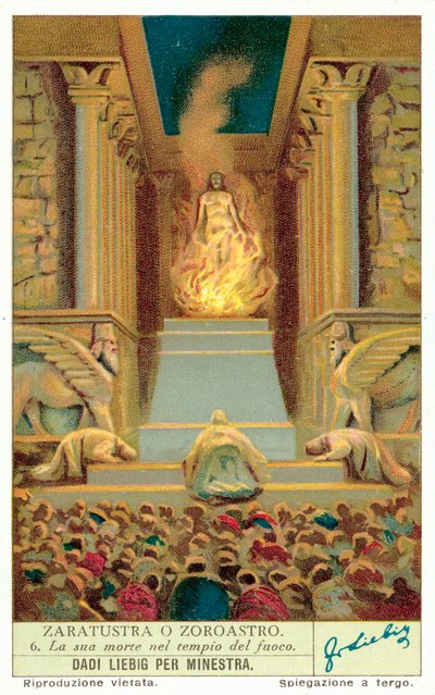 Zoroasters död i eldtemplet (chromolitho) av European School