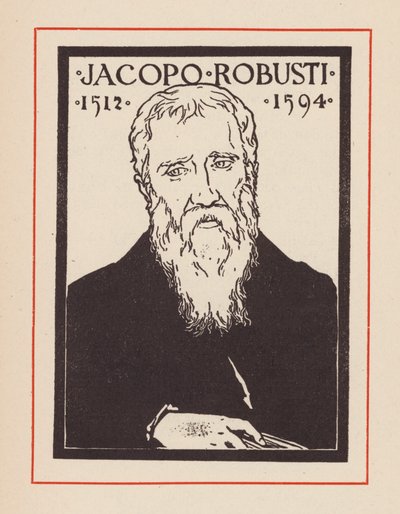 Tintoretto, italiensk renässanskonstnär (litografi) av European School