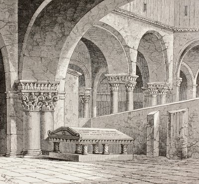 Godfrey de Bouillons grav i Heliga gravens kyrka, Jerusalem, ca 1880 av European School