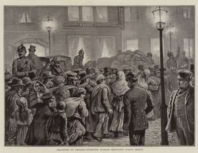 Transport av koleramisstänkta ryska emigranter över Berlin (litho) av European School