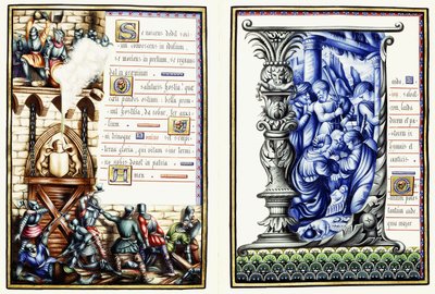 Två blad från en psalmbok på latin, c.1890 av European School