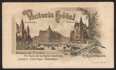 Victoria Hotel, Amsterdam (färgad gravyr) av European School