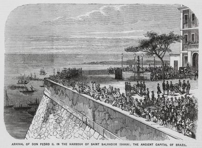Kejsar Pedro II av Brasilien på besök i Salvador, Bahia (gravyr) av European School