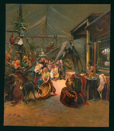 Besökare i ett menageri (chromolitho) av European School