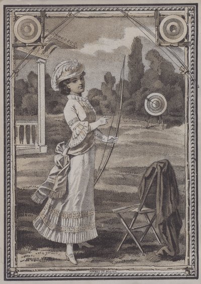 Kvinna som gör bågskytte (litho) av European School