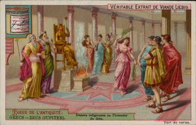 Zeus, gud i det antika Grekland (chromolitho) av European School