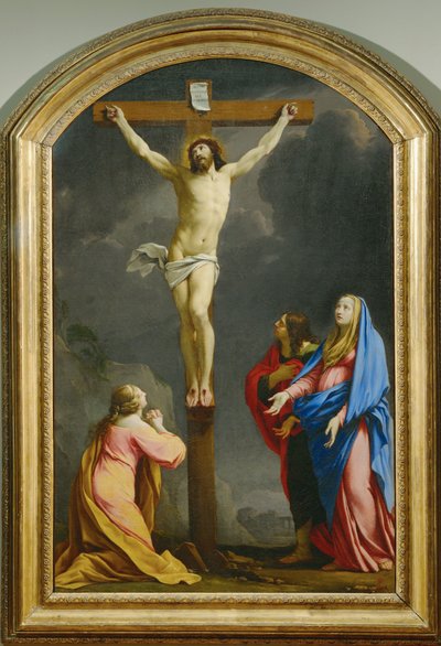Kristus på korset, mellan Magdalena, Jungfrun och Johannes - Korsfästelse ... av Eustache (studio of) Le Sueur