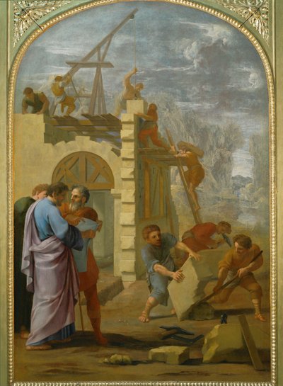 Saint Bruno fait construire le monastere - Saint Bruno beordrar byggandet av klostret ... av Eustache (studio of) Le Sueur