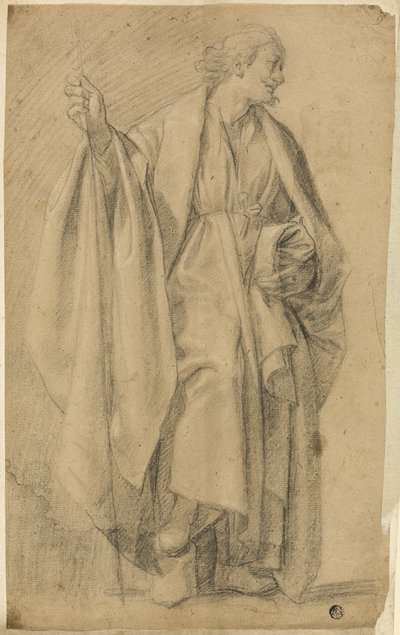 Stående Draperad Manlig Figur, Hållande Personal av Eustache Le Sueur