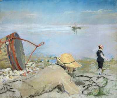 Henri Guerard kopplar av på stranden (pastell på duk) av Eva Gonzalès