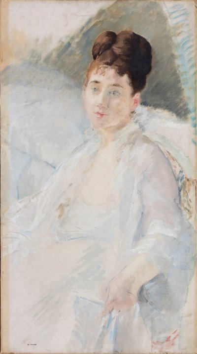 Konvalescenten. Porträtt av en kvinna i vitt, 1877-1878. av Eva Gonzalès