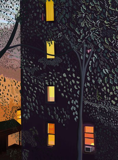 Byggnadernas baksidor på natten Brooklyn (digital konst) av Evan Sklar